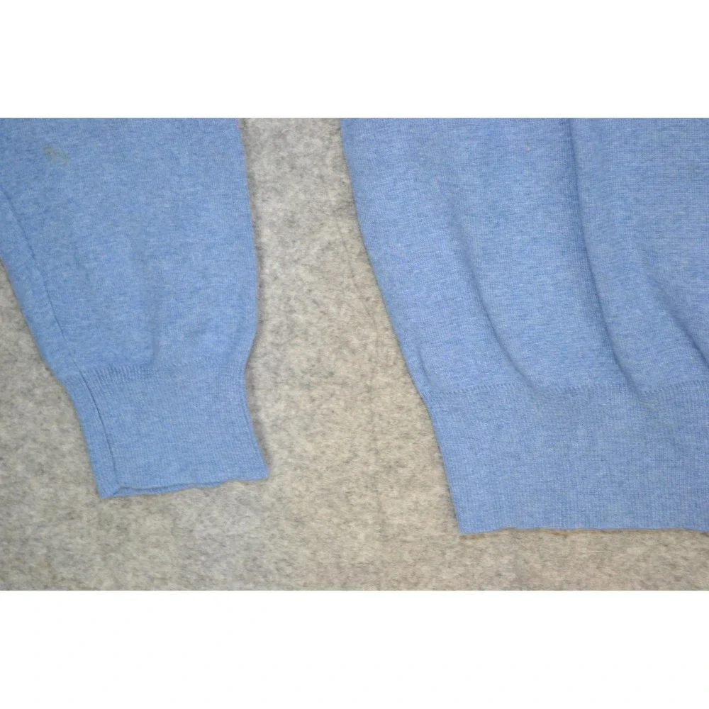 VTG Polo Ralph Lauren Sweater Mens L Blue‎ Pure Pima Cotton V Neck Knit Pullover